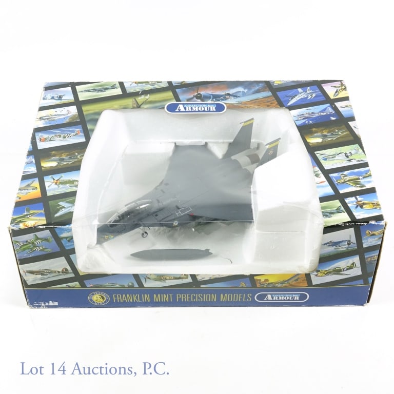 Franklin Mint Armour F-15 Strike Eagle 1/48 SCALE: Franklin Mint Armour produced precision model of the US Air Force F-15 Strike Eagle Dragon Betty fighter. Original packaging - appears to be new old stock, though the clear plastic of the packaging ha