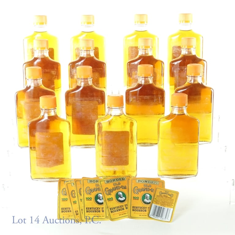 Old Grand-Dad Bonded Kentucky Bourbon 15 x 200ml *: Fifteen bottles of Old Grand-Dad Bonded Kentucky Straight Bourbon Whiskey. 100 proof, 200ml. 1994/95. *** All of these bottles are missing their front labels, and a few are missing both their front an