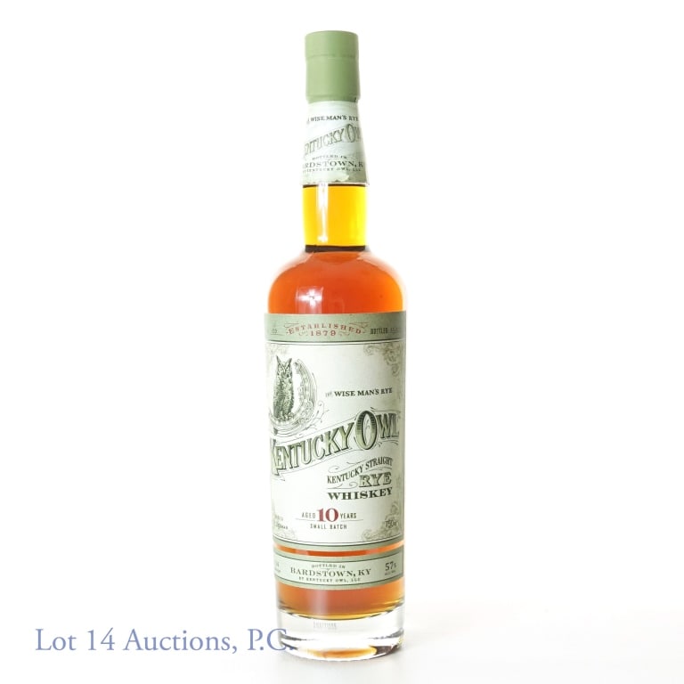 2018 Kentucky Owl Rye Whiskey Batch 03 - 10 Years: Kentucky Owl small batch straight rye whiskey - Batch 03. 10 years (Bottled 11/2018). 57% ABV (114 proof). 750 ml.