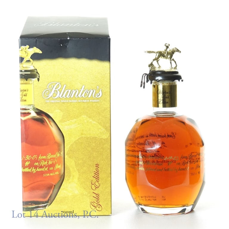 2023 Blanton's Gold Edition Bourbon (European): Blanton's Gold Edition Kentucky single barrel straight bourbon whiskey. 51.5% ABV (103 proof). 70 cl (700 ml). "S" bottle topper. Dumped 2-19-23 from Barrel No. 483 in Warehouse H on Rick No. 37. Bott