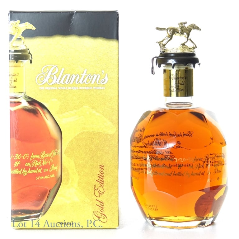 2023 Blanton's Gold Edition Bourbon (France): Blanton's Gold Edition Kentucky Single Barrel Straight Bourbon Whiskey. 51.5% ABV (103 proof). 70 cl (700 ml). "A" bottle topper. Dumped 7-20-23 from Barrel No. 1960 in Warehouse H on Rick No. 60. Bot