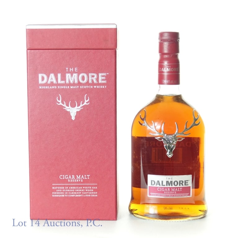 Dalmore Cigar Malt Scotch Whisky: The Dalmore Highland single malt Scotch whisky - Cigar Malt reserve. 44% ABV. 750 ml. Etch: 11:42 16/00761 L6069. Original box. "Matured in American white oak and Oloroso sherry wood finessed in caber