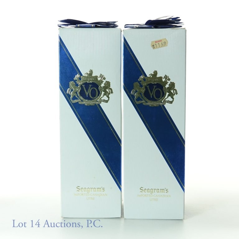 Seagram's VO Whisky Litre - Sealed Boxes (2): 2 bottles of Seagram's V.O. Canadian whisky. 1 Litre (each) in sealed boxes. Boxes and contents each weigh 3.4 pounds.