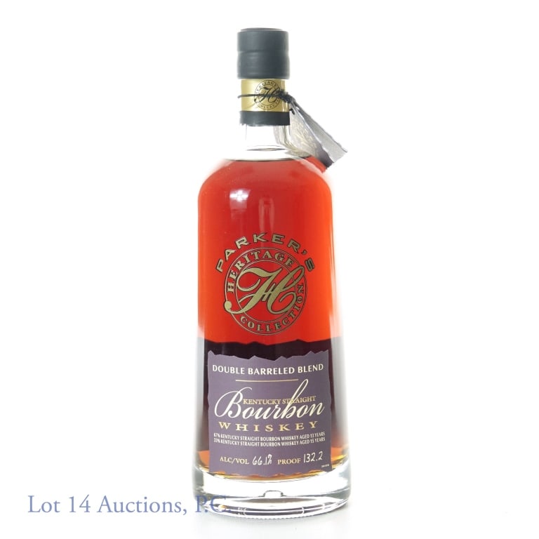 Parker's Heritage Double Barreled Bourbon: Parker's Heritage Double Barreled Blend 13 / 15 Year Old Kentucky Straight Bourbon Whiskey. 132.2 proof, 750ml. With neck tag. 67% Kentucky Straight Bourbon Whiskey aged 13 years. 33% Kentucky Straigh