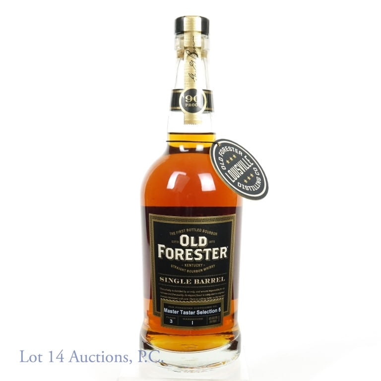 Old Forester Bourbon (Master Taster Selection 5): Old Forester single barrel Kentucky straight bourbon whiskey - Master Taster Selection 5. 45% ABV (90 proof). 750 ml. Floor 3 - Warehouse I. Etch: F071191252702436.
