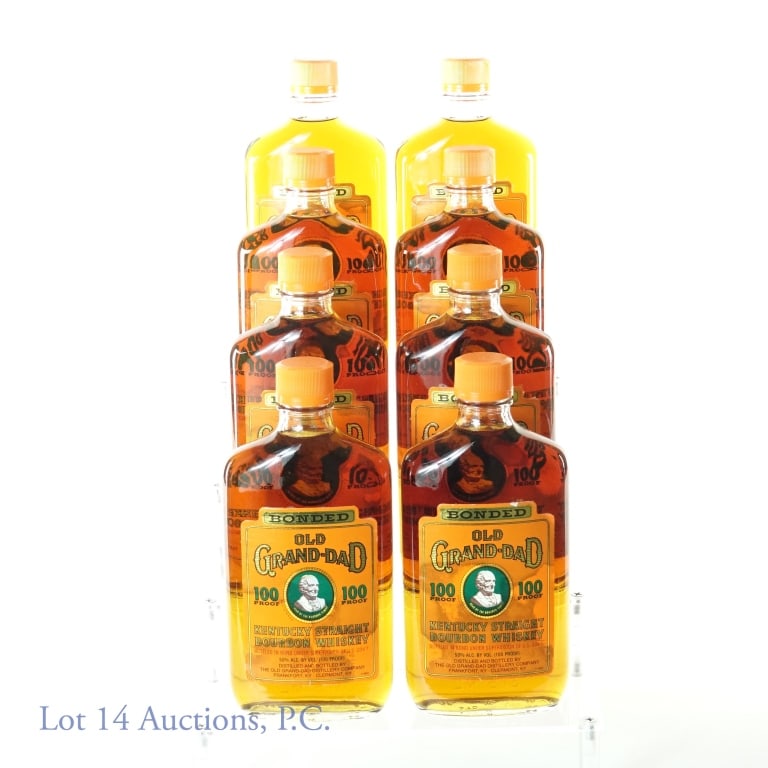 Old Grand-Dad Bonded Kentucky Bourbon 8 x 375ml: Eight bottles of Old Grand-Dad Bonded Kentucky Straight Bourbon Whiskey. 100 proof, 375ml. 1994.