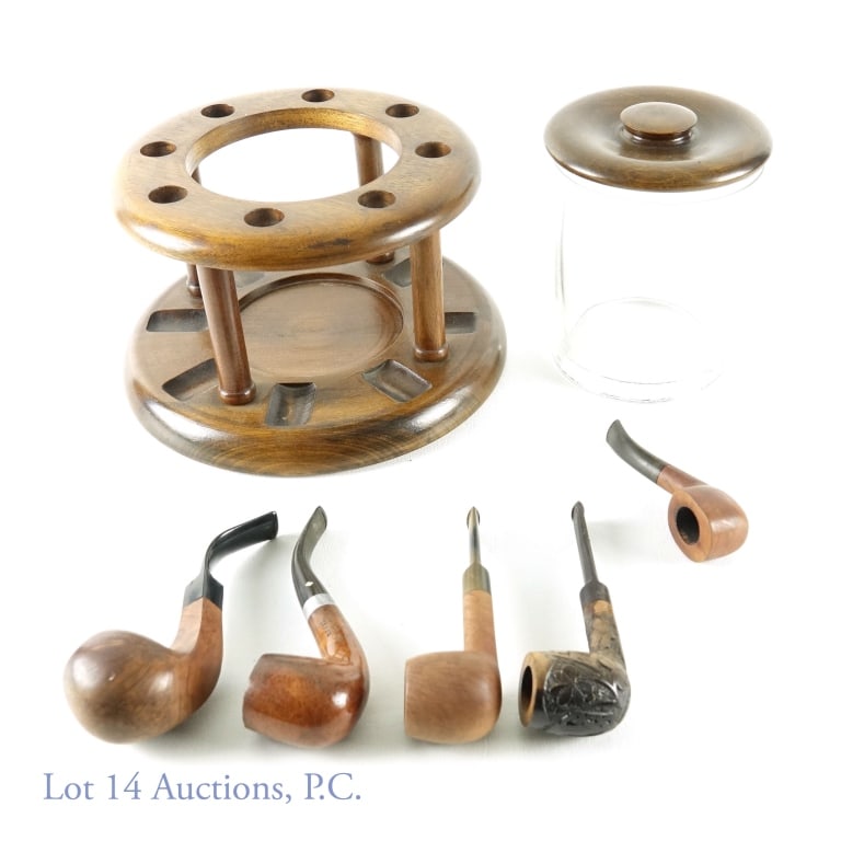 Pipe Stand Tobacco Jar + 5 Pipes Auction