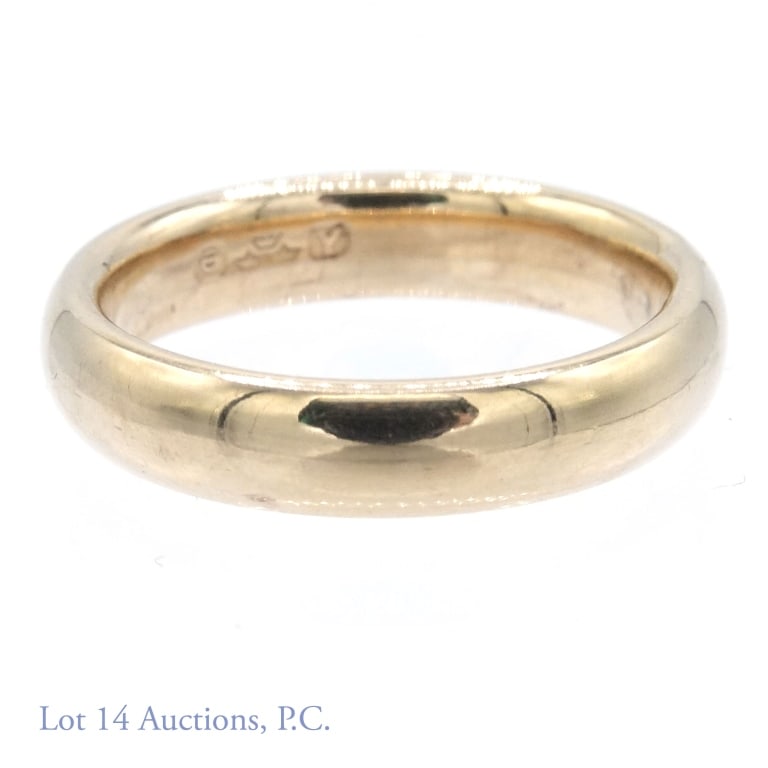14k Yellow Gold Ring Wedding Band Size 8.5: 14k yellow gold antique hallmarked ring / wedding band. Size 8.5. 4.65mm wide. 2.5mm high. 5.3 grams (3.4 dwt). Ring has three hallmarks: Theta symbol; three crowns; and a capital Y".