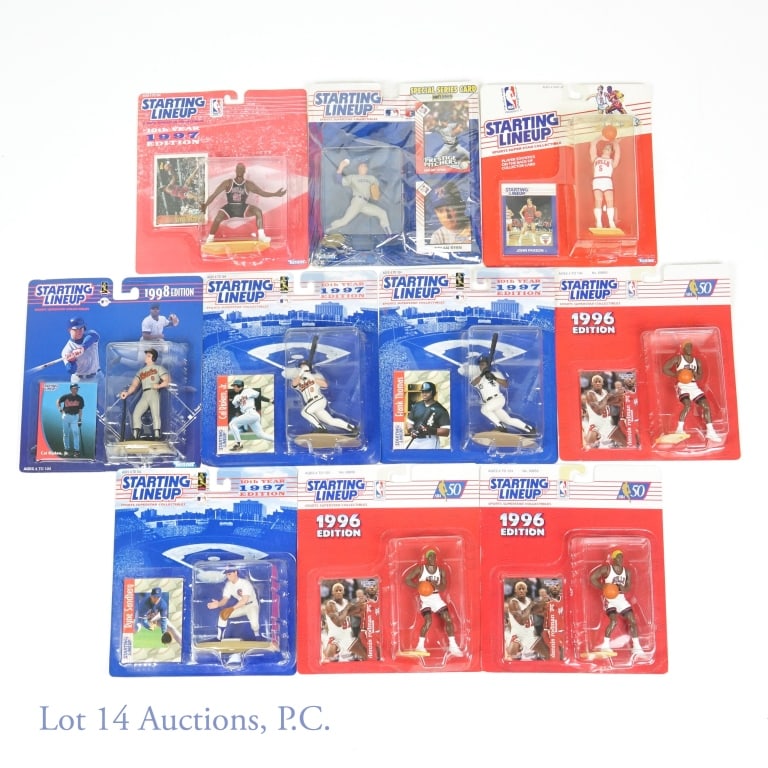 1990s Starting Lineup MLB NBA Figures (10): 1990s Starting Lineup MLB NBA Toy Figures (10 Total). Includes Nolan Ryan, John Paxson, (4) Dennis Rodman, (2) Cal Ripken Jr, Frank Thomas & Kerry Wood. Please see images for details regarding conditi