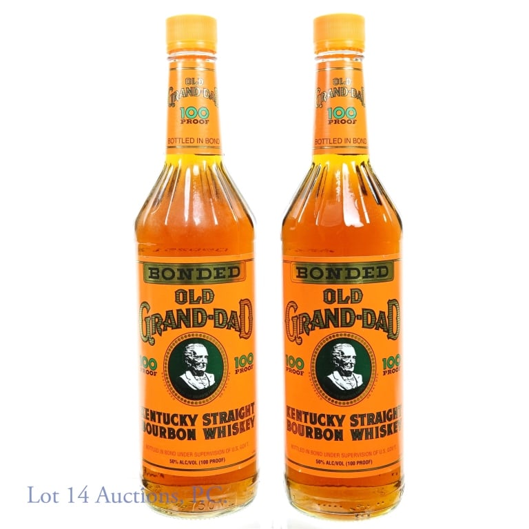 Old Grand-Dad Bonded Kentucky Bourbon (2): Two bottles of Old Grand-Dad Bonded Kentucky Straight Bourbon Whiskey. Bottled in bond (100 proof). 750 ml. 1995.