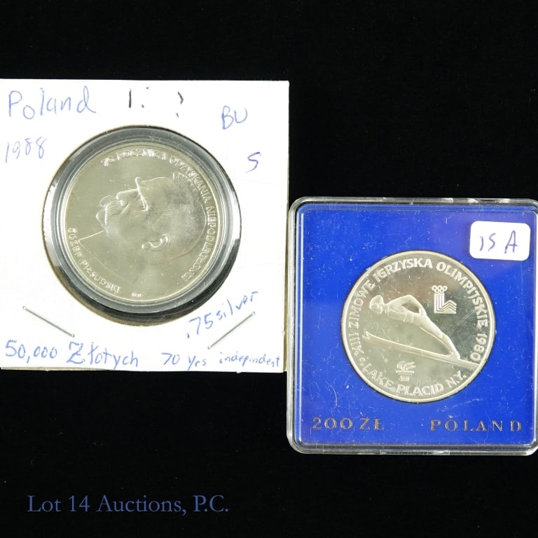1980 & 1988 Silver Polska 200 zt. & 50,000 Zt. -2 (1 of 2)