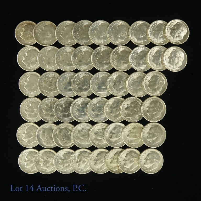 GEM BU Roll 1954-S Silver Roosevelt Dimes (1 of 4)