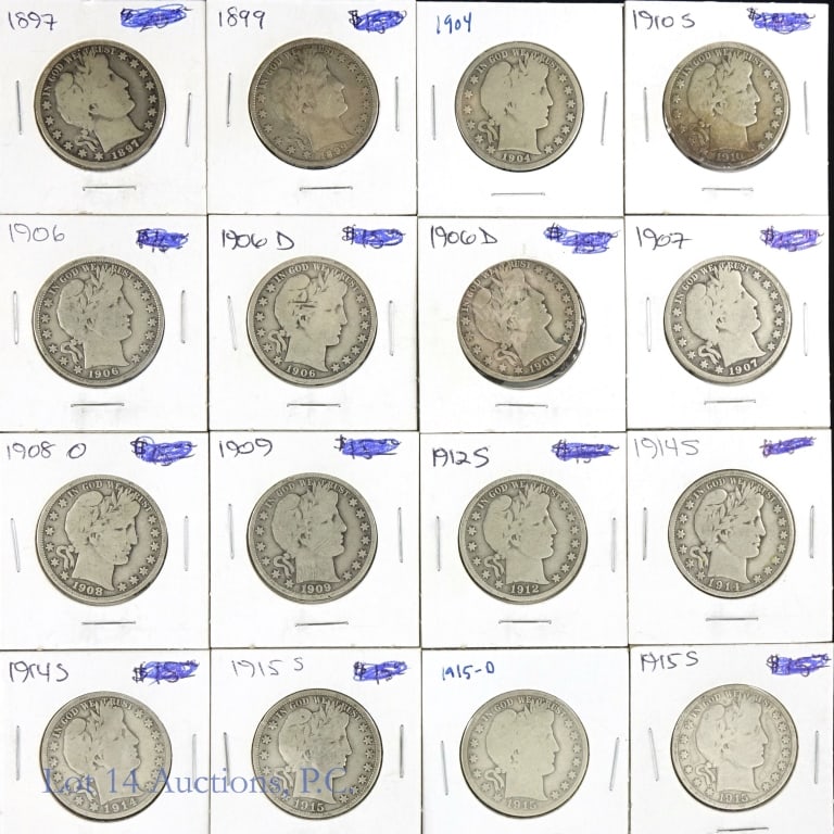 1897-1915 Silver Barber Half Dollars (16) (1 of 9)