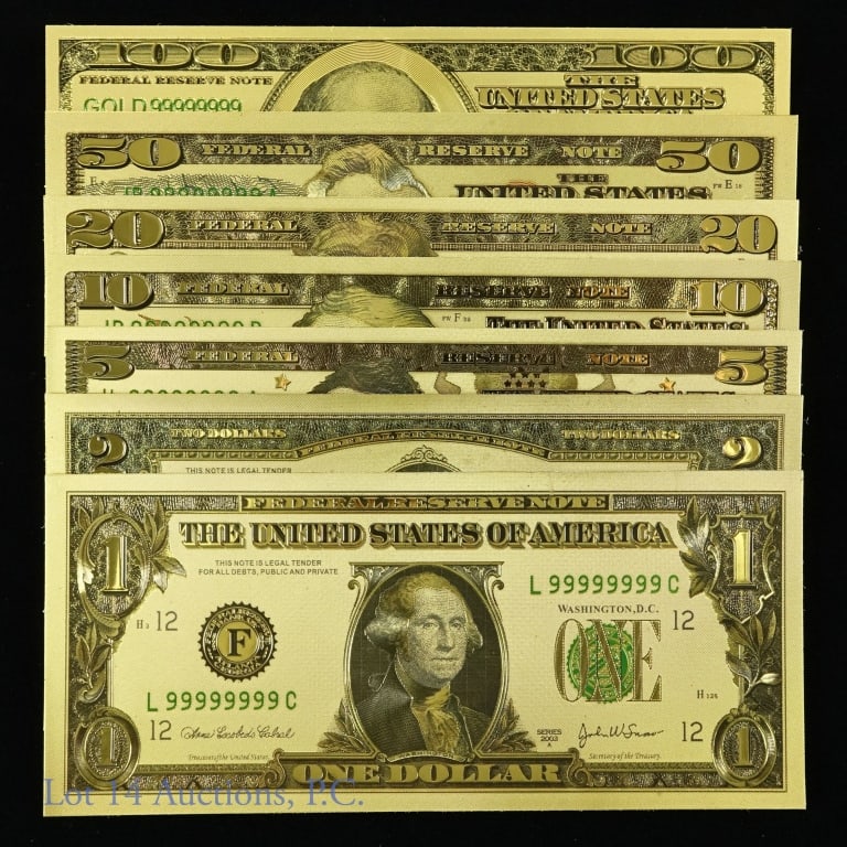 Novelty Gold Colored Federal Reserve Notes  (7) (1 of 7)
