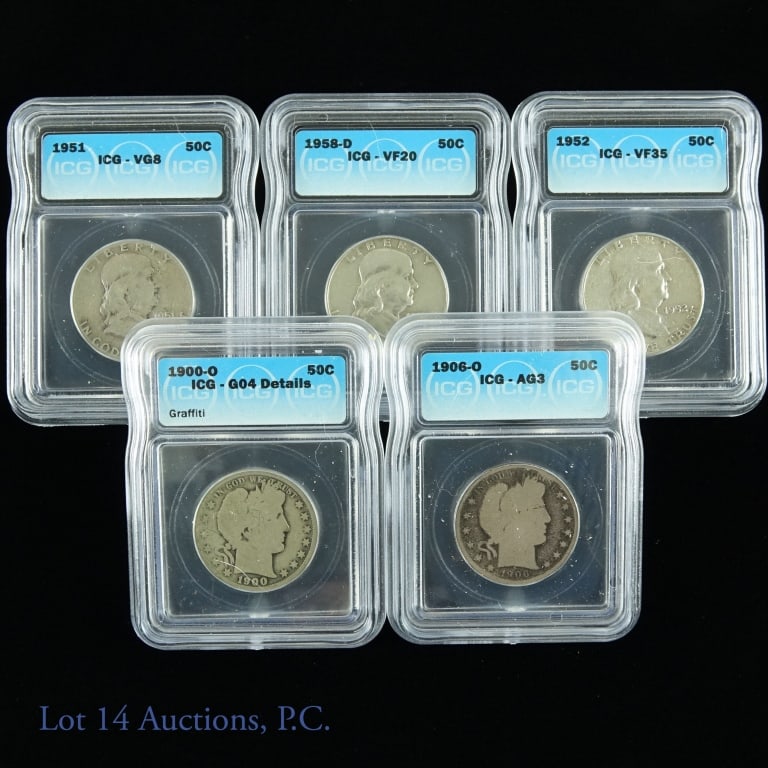 ICG Graded 90%-Silver Half Dollars (5) (1 of 5)