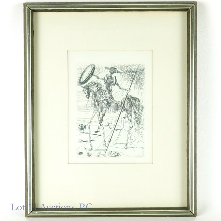 Salvador Dali "Don Quixote" Original Etching, COA: Salvador Dali (Spanish, 1904-1989). Original etching by Salvador Dali, Don Quixote, signed in the plate. Condition: Very good. Complete with embossed COA from the Societe de Verification de la Nouvell
