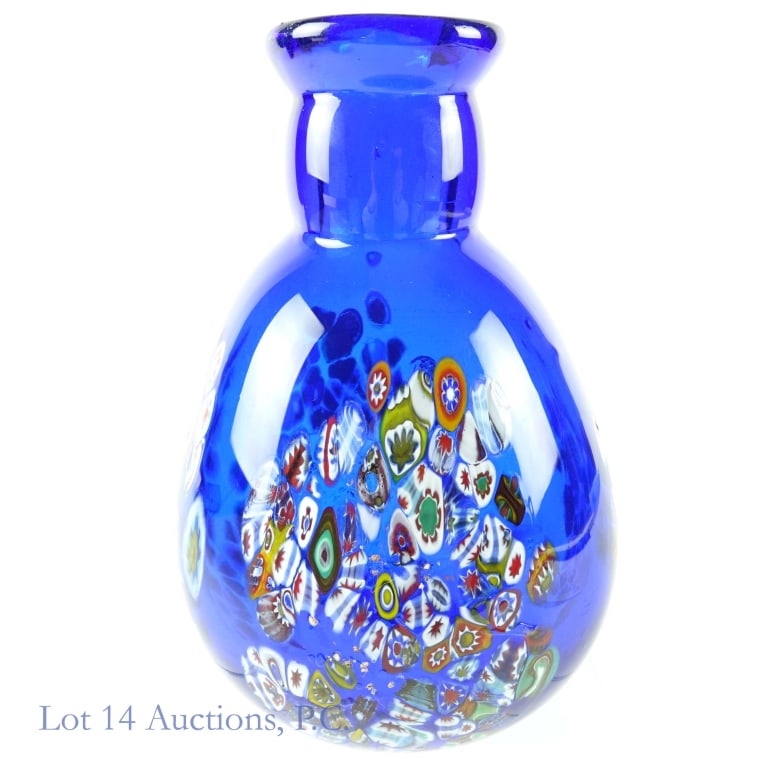 Cobalt Blue Art Glass Vase: Cobalt blue art glass vase. There is etching on the bottom, but we do not believe this is a signature (the first two words appear to be "cobalt blue", with the third word unreadable, followed by "78"?