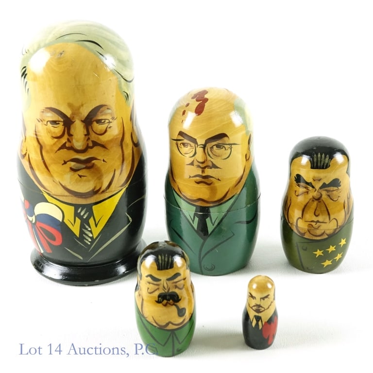 Russian President Nesting Dolls: 5 different Russian presidents are in group of nesting dolls.