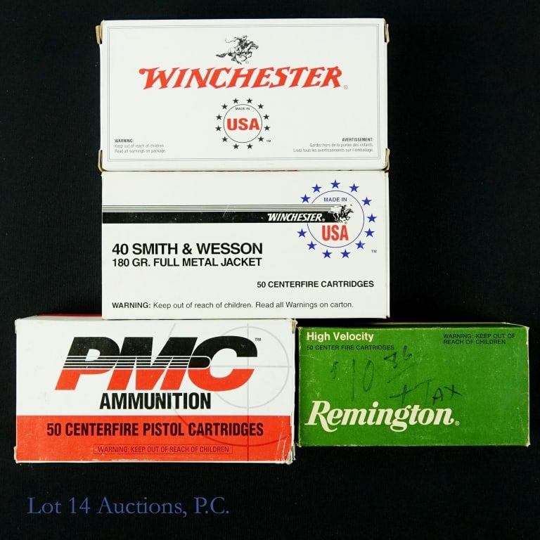 380, 40 & 45 Cal Ammunition LOCAL w/ FOID 122 rds: Mix - 122 rounds of .380, 40 caliber S&W and 45 Auto ammunition. 16 rds. Remington 380 Auto 95 grain, metal case. 50 rds. Winchester 40 caliber S&W 180 Gr. full metal jacket. 40 rds. Winchester 45 Aut