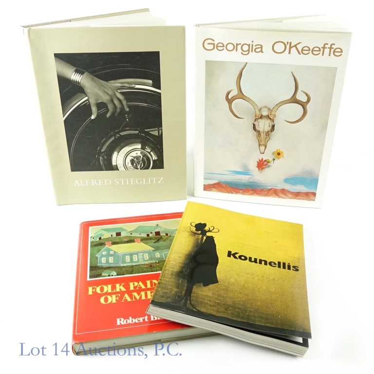 Art and Photography Books (4): 4 Books. "Folk Painters of America", "Georgia O'Keeffe", "Alfred Stieglitz", and "Jannis Kounellis"1-"Folk Painters of America". Bishop, Robert. Hardcover. Hardcover Condition: Good, With Slight Disco