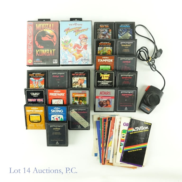 Coleco / Atari / Sega Genesis Video Games (22): Coleco / Atari / Sega Genesis Video Games (22 Games Total). Includes Indy 500, Asteroids, Adventure, breakout, Yars Revenge, dodge 'em, Air Sea Battle, Chopper Command, Skiing, space invaders, outlaw,