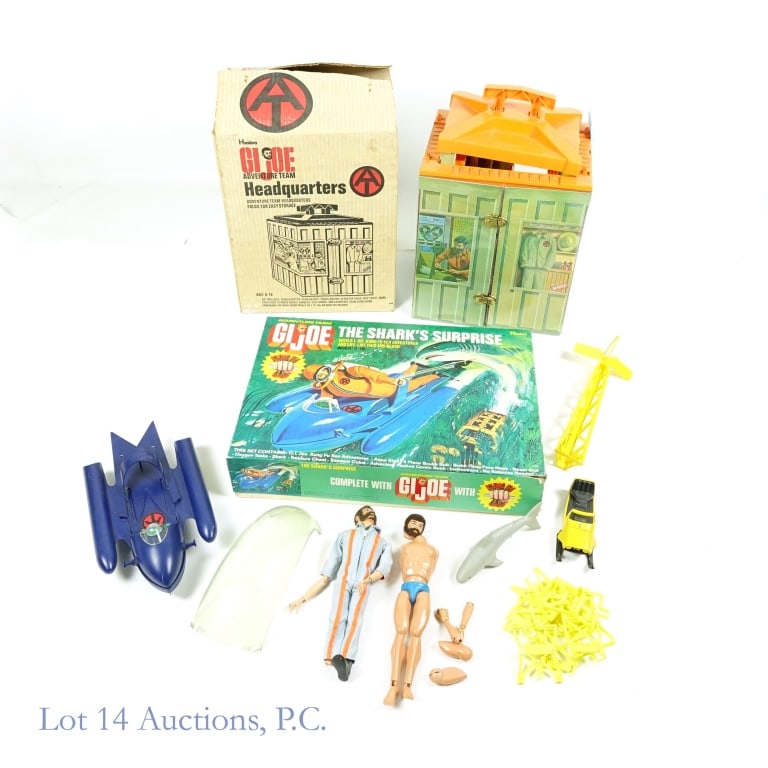 1970s GI Joe Playsets (2): *** We are not experts on GI Joe action-adventure playsets. We are not certain on completeness. Please consult photos prior to bidding. Hasbro GI Joe "The Shark's Surprise". Box dated 1974. Two action