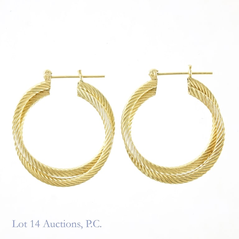14k Y. Gold Double Rope Hoop Earrings: 14k Yellow Gold Double Rope Hoop Earrings. 1.25" (31mm) diameter. 2.8 dwt (4.35g).