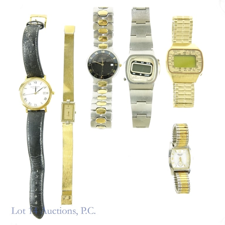 Watches- Parts / Repair - Seiko, Weil, Bucherer, 6: Six (6) watches for parts or repair. Some may need batteries, some may need more help - all are untested and with no guarantee. Seiko LC chronograph. (Seiko) Lassale Ladies' quartz gold tone watch. Ke