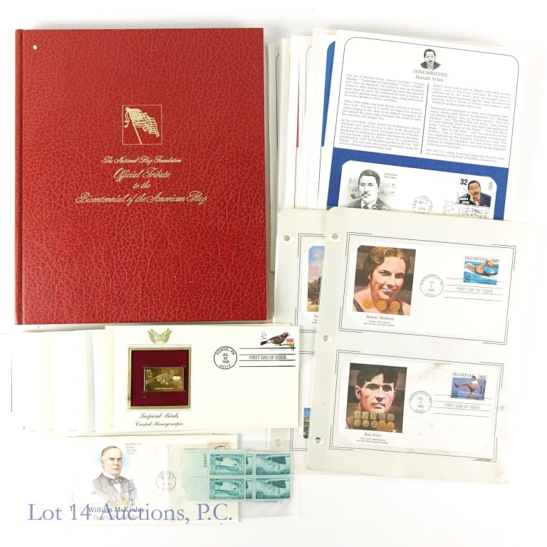 U.S. First Day of Issue Stamps Collection (55): About fifty-five (55) United States First Day of Issue (FDOI) stamp collection in excellent condition as follows: ---Official tribute to American Flag bicentennial (10 FDOI envelopes); ---1976 FDOI in