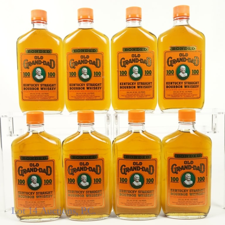 Old Grand-Dad Bonded Kentucky Bourbon 8 x 375 ml: Eight bottles of Old Grand-Dad Bonded Kentucky Straight Bourbon Whiskey. Bottled in bond (100 proof). 375 ml. 1994.