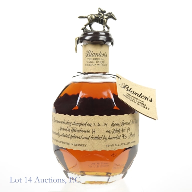 Blanton's Single Barrel Bourbon "O": Blanton's Single Barrel Bourbon, 93 Proof, 750 ml, Letter O, Dump Date: 02-06-24, Barrel #2161, Bottle #73, Box and bag NOT included.