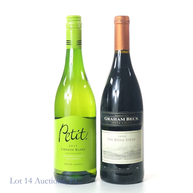 South Africa Wines (2): 2 wines from South Africa: 2000 Graham Beck The Ridge Syrah red wine. 14.0% ABV. 750 ml. ****** 2013 Stellenbosch Petit chnin blanc.13% ABV. 750 ml.