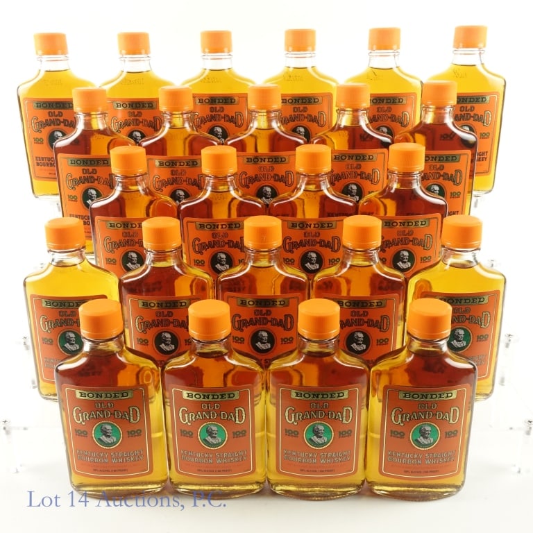 Old Grand-Dad Bonded Kentucky Bourbon 24 x 200 ml: Twenty-four bottles of Old Grand-Dad Bonded Kentucky Straight Bourbon Whiskey. Bottled in bond (100 proof). 200 ml. 1994/95.