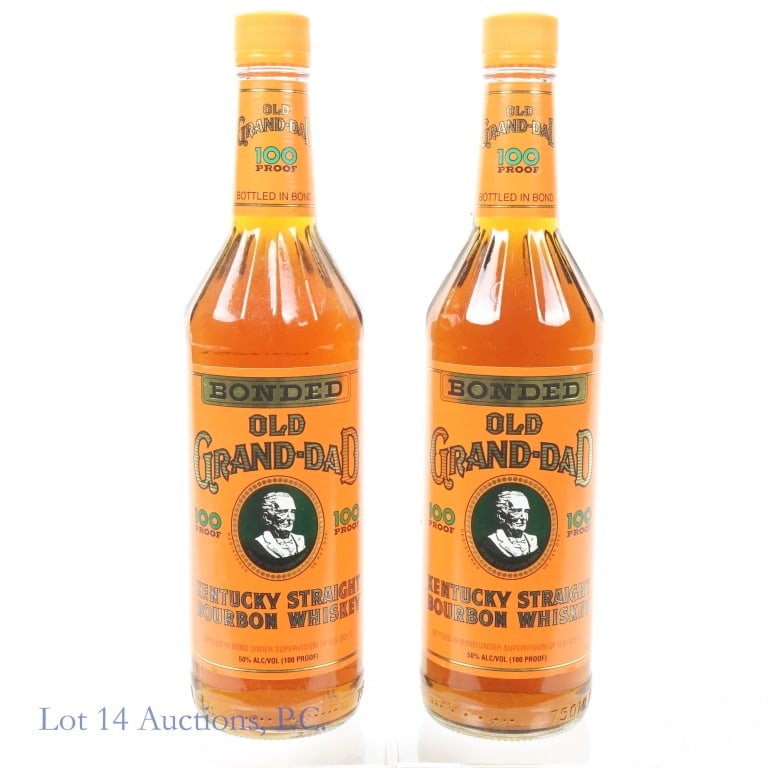 Old Grand-Dad Bonded Kentucky Bourbon (2): Two bottles of Old Grand-Dad Bonded Kentucky Straight Bourbon Whiskey. Bottled in bond (100 proof). 750 ml. 1995.