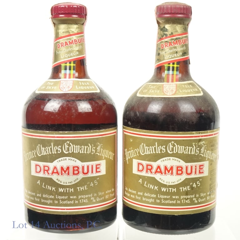 Drambuie Liqueur 2-Pack (2): 2x Drambuie Liqueur, 80 Proof, 23/32 Quart, Residue and wear on neck labels, tears on one tax strip,