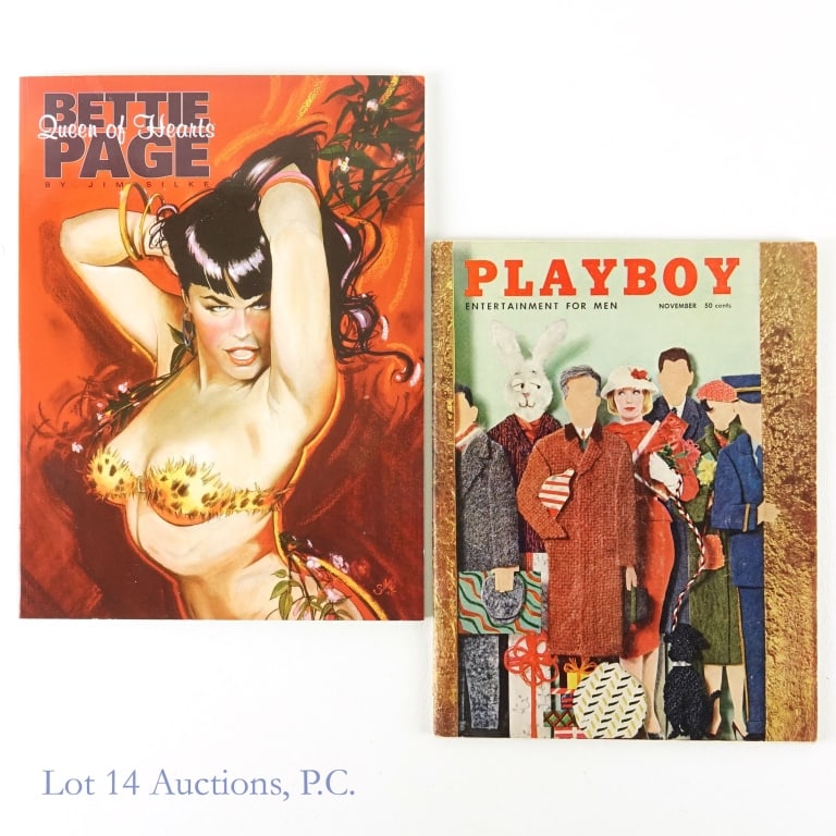 November 1956 Playboy Magazine + Bettie Page Book: A nice condition copy of the November 1956 issue of Playboy Magazine. ***** "Bettie Page Queen of Hearts" by Jim Silke. Dark Horse Books.