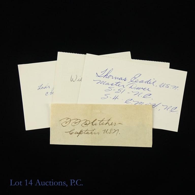 Medal of Honor Autographs - US Navy Pre-WWII (4): 4 autographs (3 on index cards, one a cut signature) of recipients of the Congressional Medal of Honor (CMOH) for service in the United States Navy, pre- World War II. Admiral Frank F. Fletcher - comm