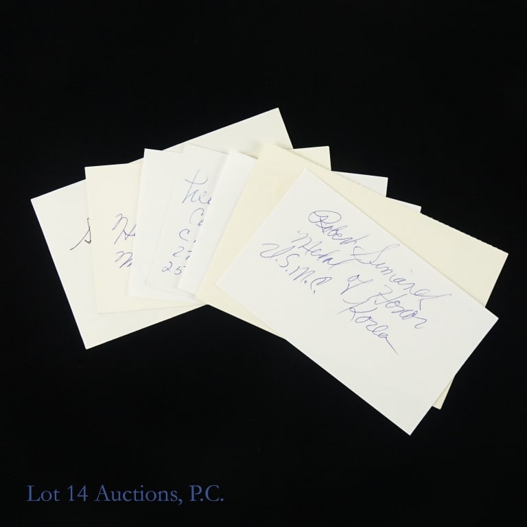 Medal of Honor Autographs - Korea (7): 7 autographed index cards - all signed by recipients of the Congressional Medal of Honor (CMOH) for action in the Korean War (1950 - 1953). Stanley T. Adams (Army) *** Henry A. Comiskey, Sr. (Marine C