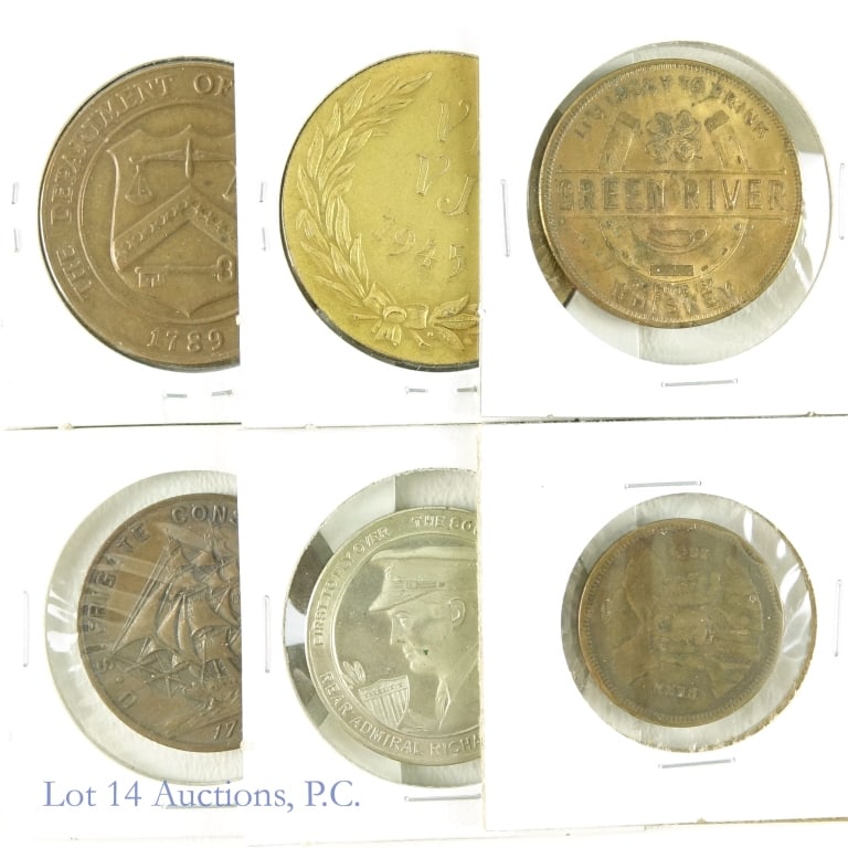 Various United States Historic Medals (6): Six (6) quality historic medals as follows: ----1882 William Penn token commemorating the Pennsylvania bicentennial. Distributed by the employees of U.S. Mint in Philadelphia during October 24, 1882 c
