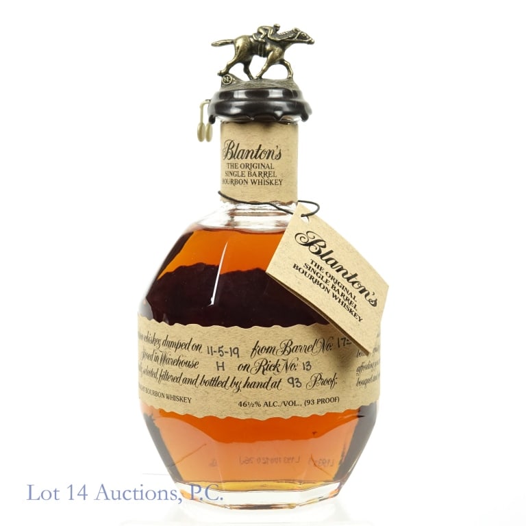 Blanton's Single Barrel Bourbon ("N#2"): Blanton's original single barrel Kentucky straight bourbon whiskey. 93 proof. 750 ml. Dumped on 11-5-19 from barrel no. 175 stored in warehouse H on Rick No. 13. Bottle No. 161. "N:" (en colon) bottle