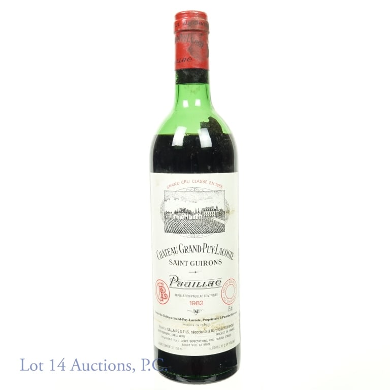 1982 Grand-Puy-Lacoste St. Guirons Pauillac Wine: 1982 Chateau Grand - Puy - Lacoste Saint Guirons Pauillac red Bordeaux table wine. 12% ABV. 75 cl (750 ml).