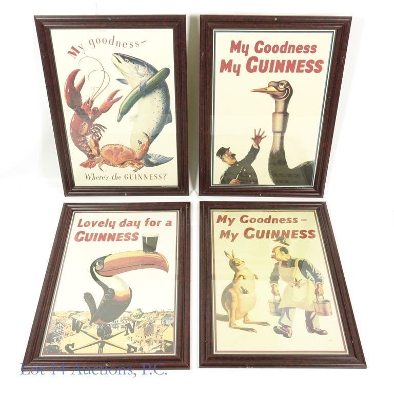 Guinness Beer Framed Ads (4): *** LOCAL PICKUP or 3rd PARTY shipping ONLY. Lot 14 Auctions will NOT ship this lot from our shop. *** Four framed Guinness Beer advertisements: *"Lovely Day for a Guinness" (Toucan balancing glass of