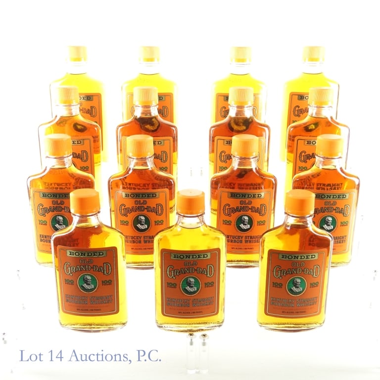 Old Grand-Dad Bonded Kentucky Bourbon 15 x 200ml: Fifteen bottles of Old Grand-Dad Bonded Kentucky Straight Bourbon Whiskey. Bottled in bond (100 proof). 200 ml. 1994/95