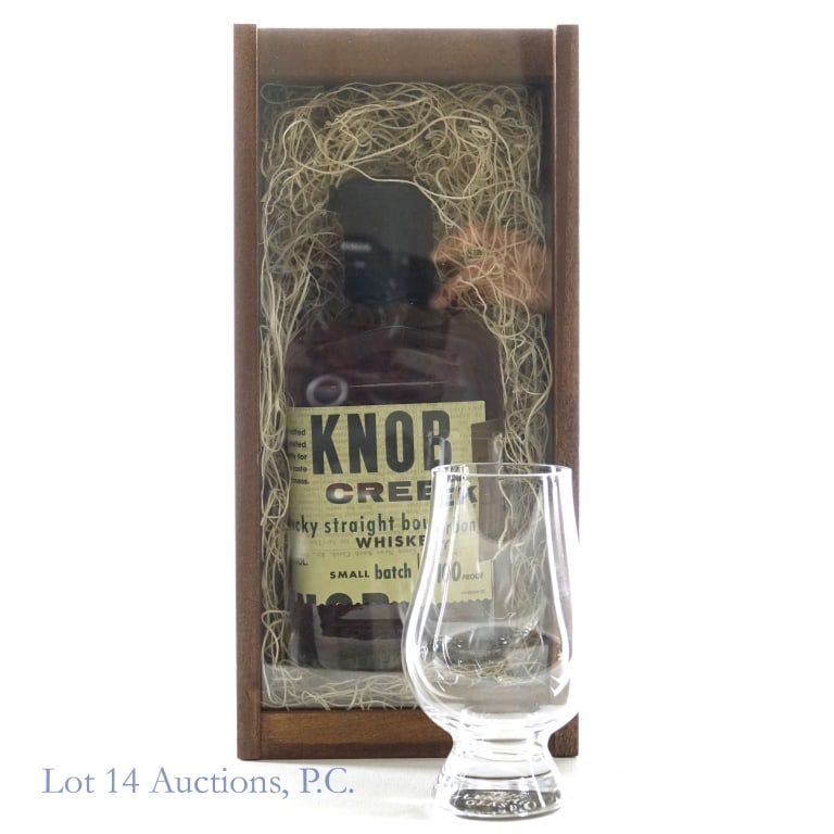 Knob Creek Small Batch Bourbon Gift Set (375 ml): Knob Creek Small Batch Bourbon, 100 Proof, 375 ml, Knob Creek wooden case included. Gift Set includes single Glencairn glass. (Photos added 4/17).