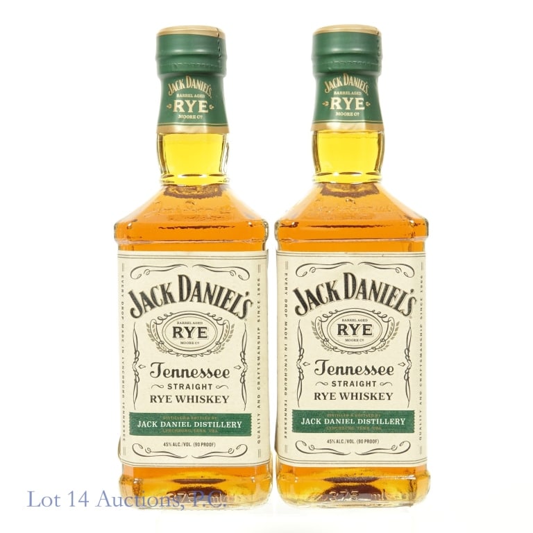 Jack Daniel's Rye Whiskey - 90 Pr / 375 ml (2): 2 bottles of Jack Daniel's Tennessee straight rye whiskey. 45% ABV (90 proof). 375 ml.