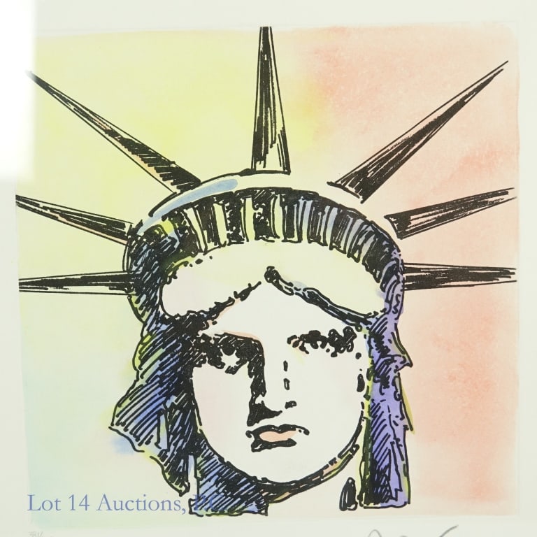Peter Max Framed Liberty Head Classic Suite 2015: Max, Peter Liberty Head Classic Suite 2015, 11 1/4" x 9", Visible Art is approximately 18 1/4" x 21 1/4", Gilded Plexi Frame is approximately 32" x 35" Etching with hand-coloring and unique hand-drawn
