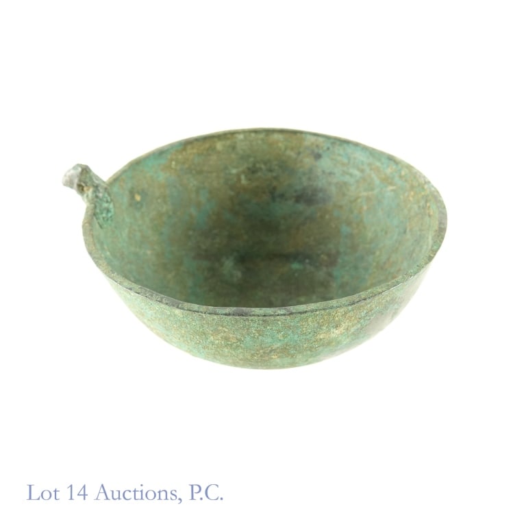 Copper or Bronze Bowl or Cup - Iron Age Lustrian??: Copper or bronze bowl / cup - per consigner possibly Iron Age Lustrian (western Iran). Approximately 5.75" diameter across top. Approximately 2.25" tall. 0.5 pounds (240 grams).