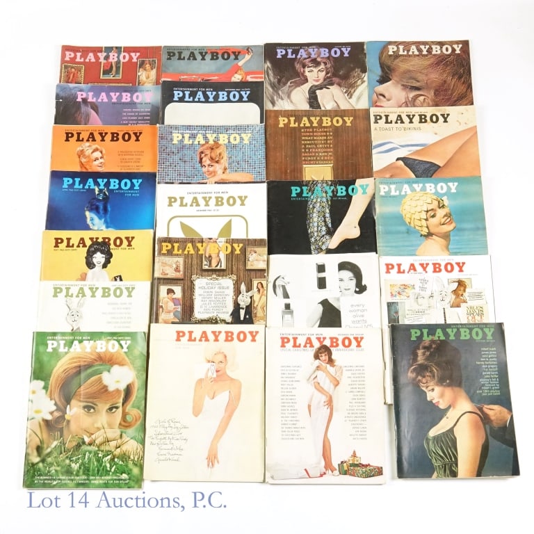 Playboy Magazines 1962-1963 (23): Playboy Magazines 1962-1963 (23). Collection of 23 Playboy magazines from 1962 and 1963. There is wear and tear from years of reading and time spent in storage. November Issue of 62 is missing cover.