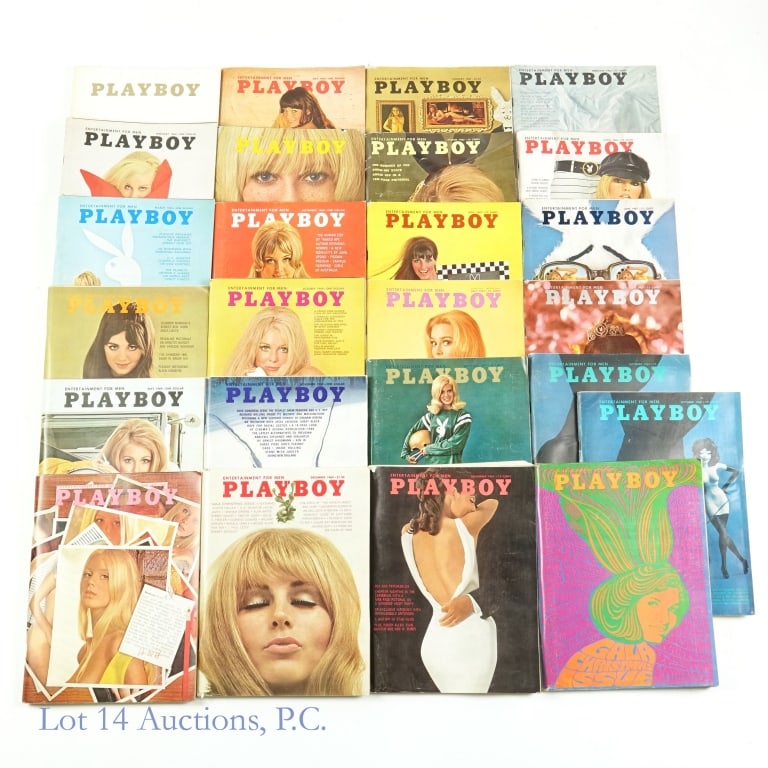 Playboy Magazines 1967, 1969 (25): Playboy Magazines 1967, 1969 (25). Collection of Playboy magazines from 1967 and 1969. There is wear and tear from years of reading and storage. March 67 Issue has heavily creased cover. See photos fo
