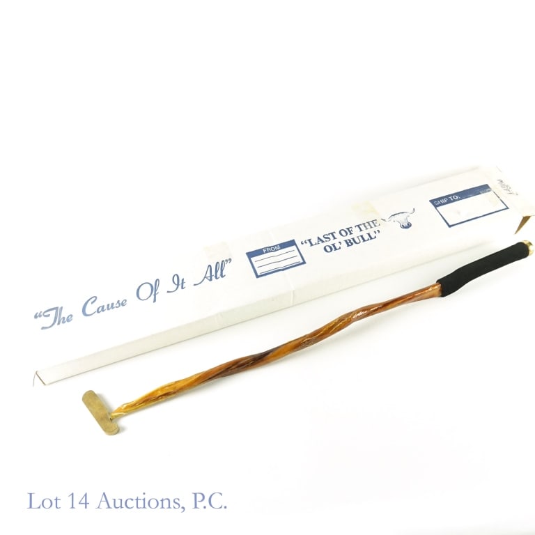 Ol' Bull NOS Sexual Organ Golf Putter, Brass Head: This shaft is made from the actual reproductive organ of a bull...skillfully fashioned by professional "shaftologists". Length of shaft to handle (not including golf head) is approximately 35 1/2". Br